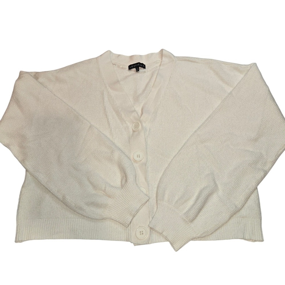 Love Ellie Cream V-Neck Balloon Sleeve Button Cardigan Sweater PL J91788PSF